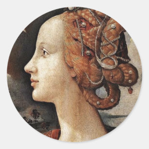 Pegatina Redonda Retrato De Simonetta Vespucci Por Piero Di Cosimo