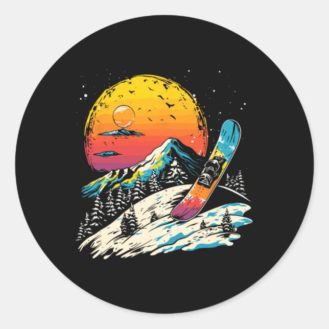 Pegatina Redonda Retrato de Snowboard Deportes de invierno (Anverso)
