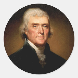 Pegatina Redonda Retrato de Thomas Jefferson de Rembrandt Peale