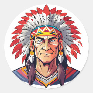 Pegatina Redonda Retrato de un antiguo jefe nativo americano