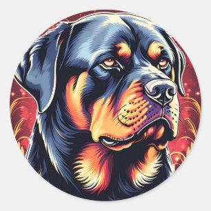 Pegatina Redonda Retrato de un perro de Rottweiler