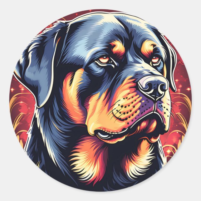 Pegatina Redonda Retrato de un perro de Rottweiler (Anverso)