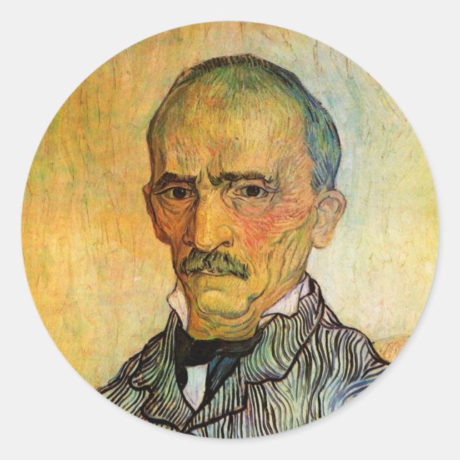 Pegatina Redonda Retrato de Van Gogh sobre el trabuco, el impresion (Anverso)