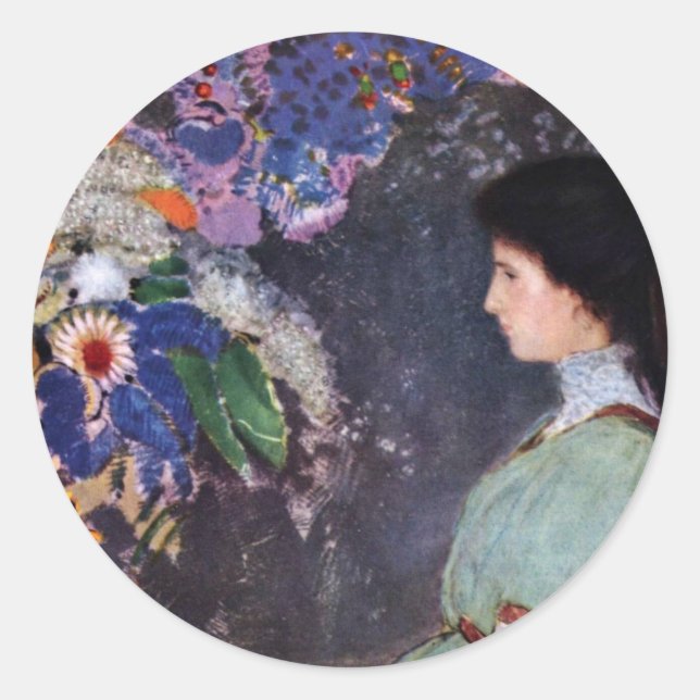 Pegatina Redonda Retrato De Violette Heymann Por Odilon Redon (Anverso)