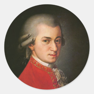Pegatina Redonda Retrato de Wolfgang Amadeus Mozart