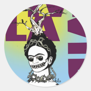 Pegatina Redonda Retrato del arte pop de Frida Kahlo
