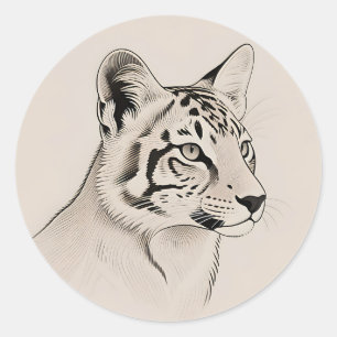 Pegatina Redonda Retrato detallado del lince en línea de arte