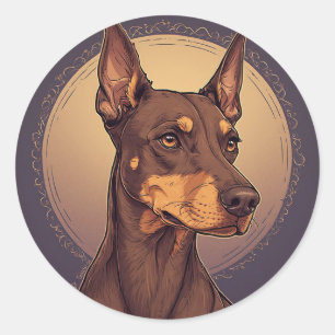 Pegatina Redonda Retrato Doberman Regio