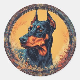Pegatina Redonda Retrato Doberman Regio