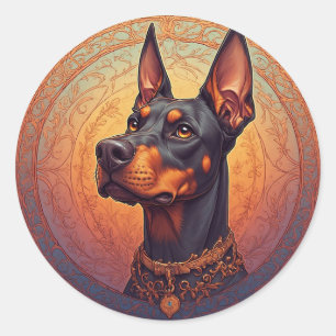 Pegatina Redonda Retrato Doberman Regio