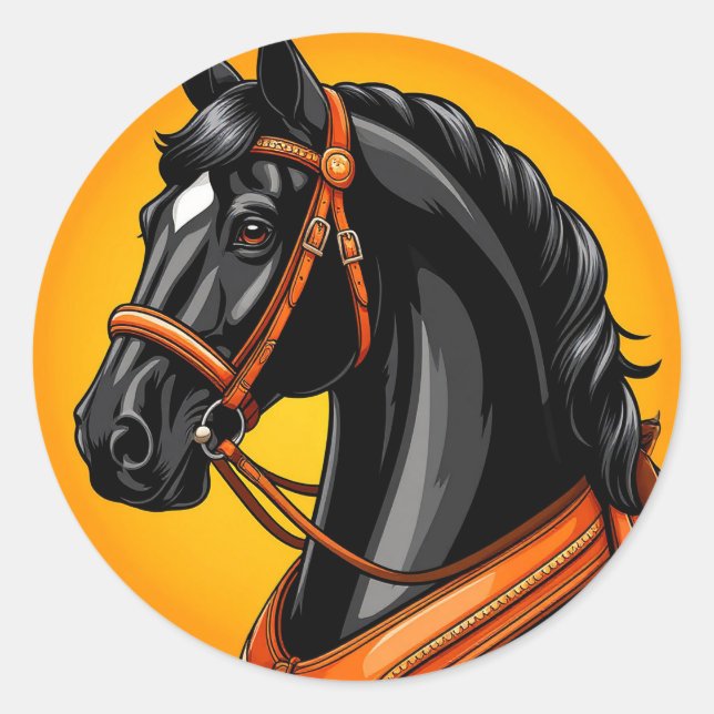 Pegatina Redonda Retrato elegante de caballo negro (Anverso)