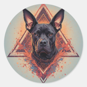 Pegatina Redonda Retrato estilizado de perro negro