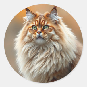 Pegatina Redonda Retrato fluffy de gatos forestales noruegos