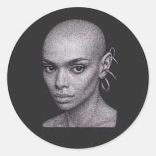 Pegatina Redonda Retrato futurista de puntillismo femenino