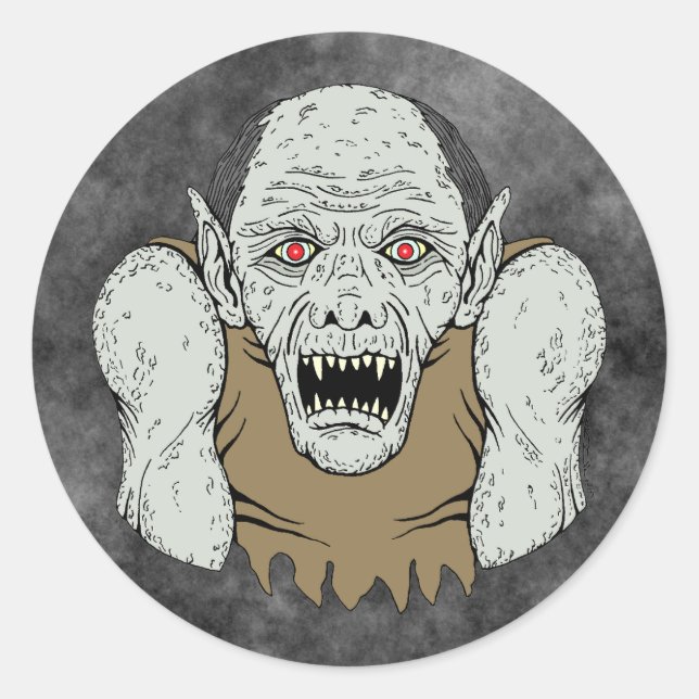 Pegatina Redonda Retrato Ghoul Horror Art (Anverso)