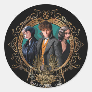 Pegatina Redonda Retrato Golden Newt, Tina y Leta Art Deco