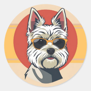 Pegatina Redonda Retrato maltés moderno audaz de mediados de siglo