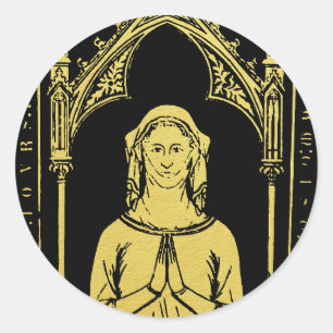 Pegatina Redonda Retrato Medieval Inglés 1300 Lady Joan Cobham