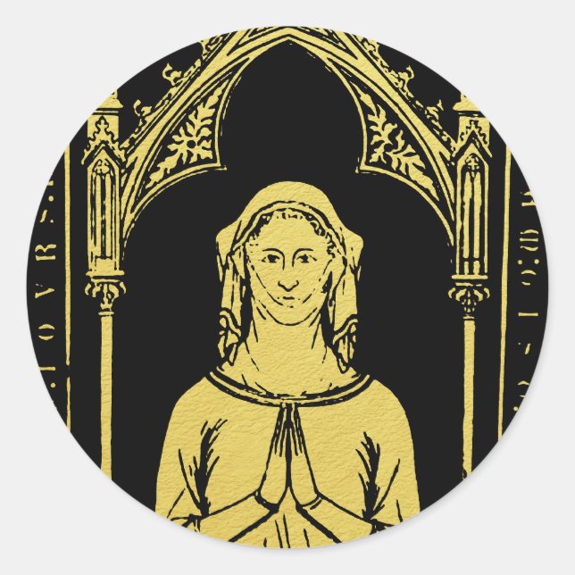 Pegatina Redonda Retrato Medieval Inglés 1300 Lady Joan Cobham (Anverso)