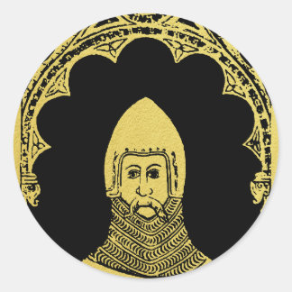 Pegatina Redonda Retrato Medieval Inglés 1355 John, Lord Cobham