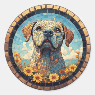 Pegatina Redonda Retrato mosaico de Labrador en marco de baldosa ci