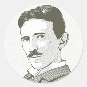 Pegatina Redonda Retrato Nikola Tesla
