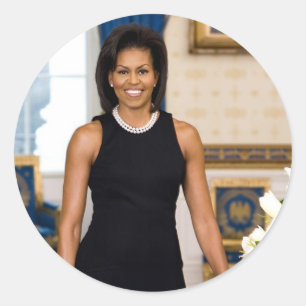 Pegatina Redonda Retrato oficial de la Primera Dama Michelle Obama