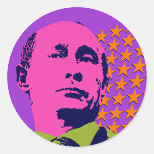Pegatina Redonda Retrato Pop Art de Putin Rosa