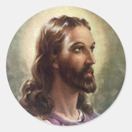 Pegatina Redonda Retrato religioso vintage de Jesucristo con halo