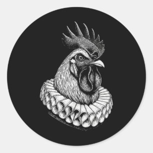 Pegatina Redonda Retrato renacentista de pollo vintage noble pollo