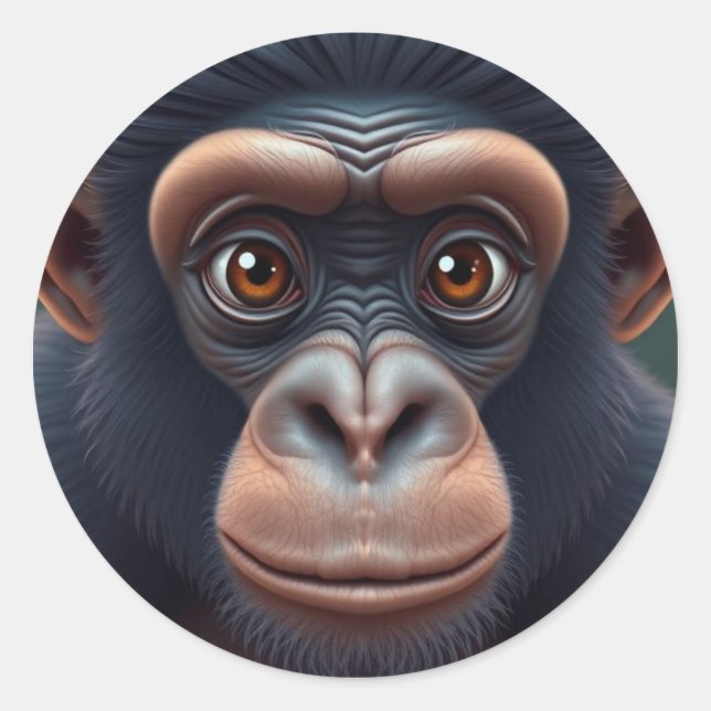 Pegatina Redonda Retrato satírico de Chimpanzee Anime (Anverso)