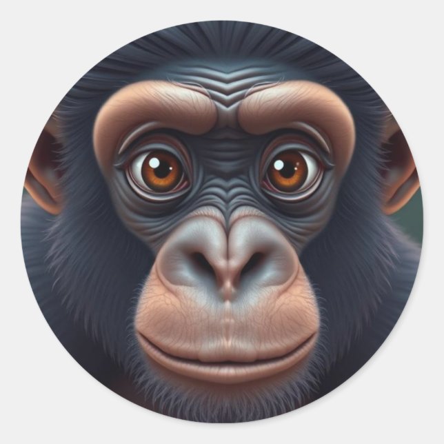 Pegatina Redonda Retrato satírico de Chimpanzee Anime