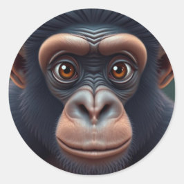 Pegatina Redonda Retrato satírico de Chimpanzee Anime