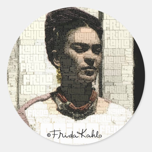 Pegatina Redonda Retrato textil de Frida Kahlo (Anverso)