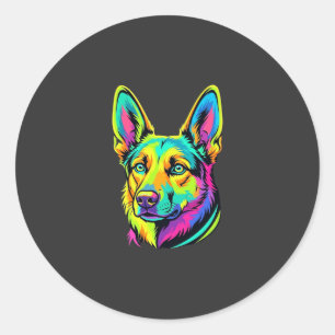 Pegatina Redonda Retrato vectorial colorido de perro neon