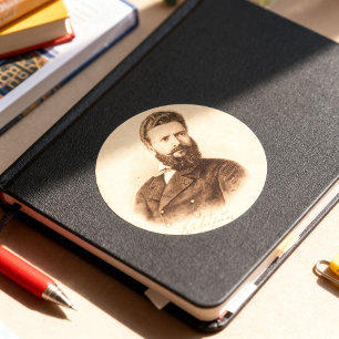 Pegatina Redonda Retrato Vintage de Hristo Botev Patriota Búlgaro