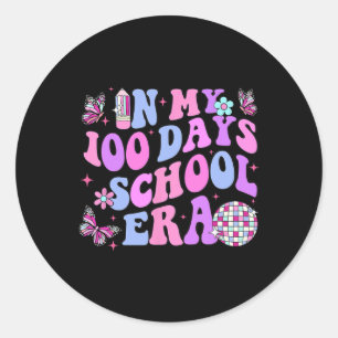 Pegatina Redonda Retro 100º Día Del Maestro Escolar Niño 100 Días D