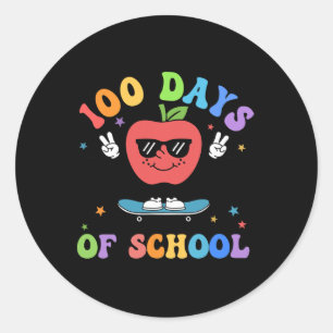 Pegatina Redonda Retro 100 Días De Maestros Escolares Niños 100 Día