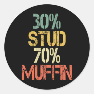 Pegatina Redonda Retro 30 Stud 70 Muffin Sarcasm Dad Figura de sang