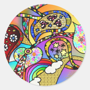 Pegatina Redonda Retro 60 Corazones Psicodélicos Ropa de Regalos Pa