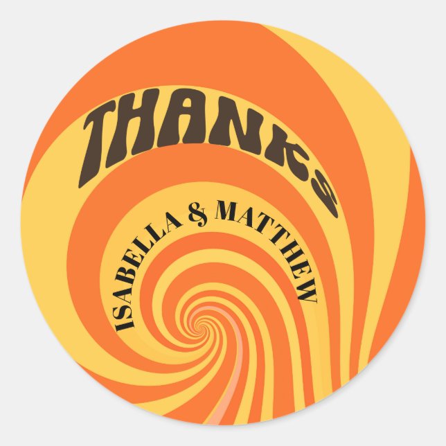 Pegatina Redonda Retro 70 Gracias Naranja Boda amarillo (Anverso)