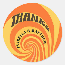 Pegatina Redonda Retro 70 Gracias Naranja Boda amarillo