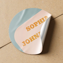 Pegatina Redonda Retro 70s groovy dusty blue orange wedding