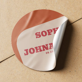 Pegatina Redonda Retro 70s groovy orange red wedding