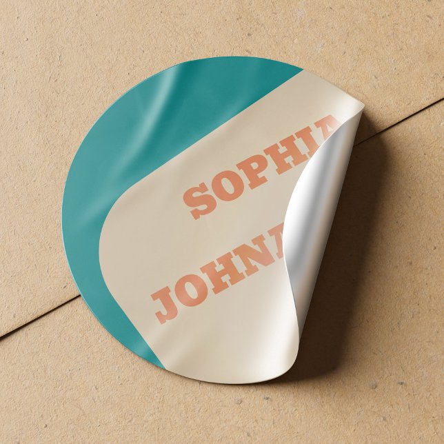 Pegatina Redonda Retro 70s groovy teal orange beige wedding (Subido por el creador)