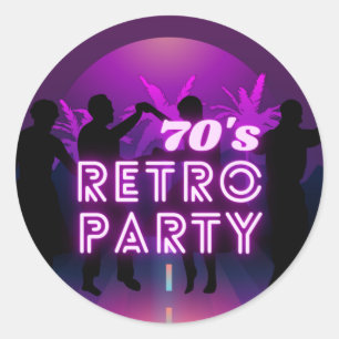 Pegatina Redonda Retro 80 Disco Dance Fiesta Neon Purple Funky