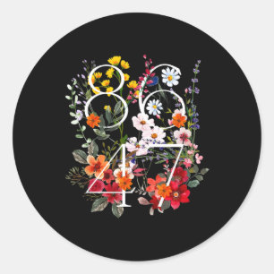 Pegatina Redonda Retro 8647 Floral contra Trump político liberal