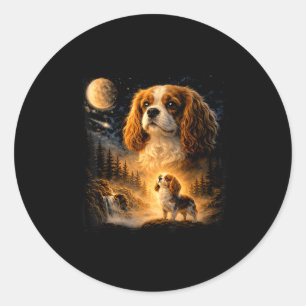 Pegatina Redonda Retro 90s cavalier king charles spaniel aullando e