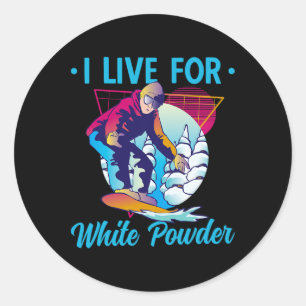 Pegatina Redonda Retro 90s Snowboard de los 80s Vivo para White Pow