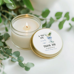 Pegatina Redonda Retro A Tini Un Martini Lazo Azul Niño Baby Shower